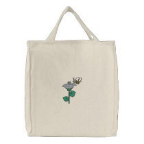 Cute Flower and Happy Bee Tote embroidered bags