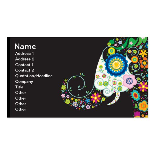 Cute Flower Elephant Floral Animal Vector Business Card Template (front side)