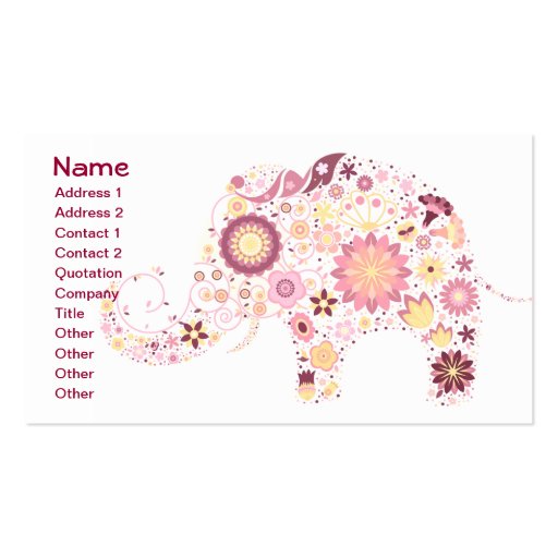 Cute Flower Elephant Floral Animal Vector Business Card Templates (front side)