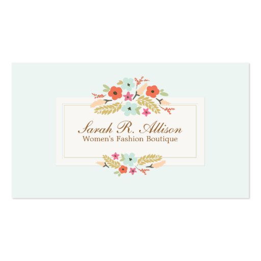 Cute Flowers Fashion Boutique Light Blue Business Card Template (front side)