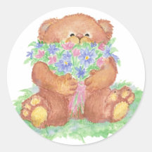 Cute Flowers for You Teddy Bear Round Sticker