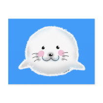 Cute fluffy baby seal postcard