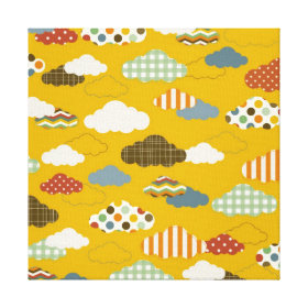 Cute Fluffy Cloud Patterns Polka Dots Stripes Canvas Print