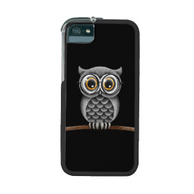 Cute Fluffy Gray Owl with Glasses, Black iPhone 5/5S Cases