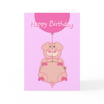 Cute Flying Pig and Balloon Greeting Card