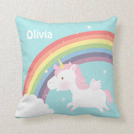 Cute Flying Unicorn Rainbow Girls Room Decor Throw Pillows