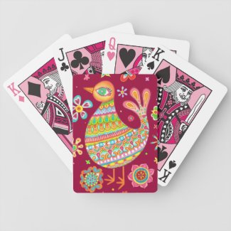 Cute Folk Art Bird Playing Cards