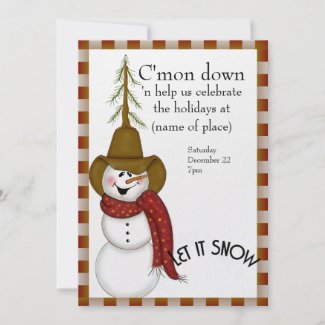 Cute Folk Art Cowboy Snowman Christmas Personalized Announcements