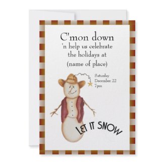 Cute Folk Art Cowboy Snowman Christmas Invitation