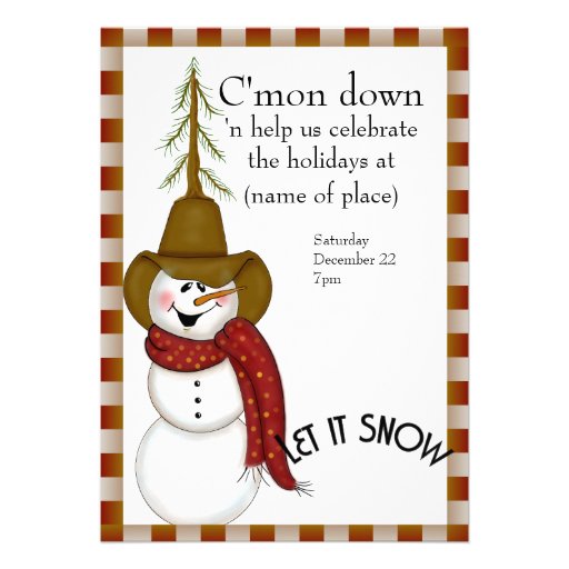 Cute Folk Art Cowboy Snowman Christmas Personalized Announcements