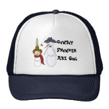 Cute Folk Art Cowboy Snowman Mesh Hat