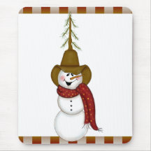 Cute Folk Art Cowboy Snowman Mouse Pads