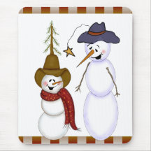 Cute Folk Art Cowboy Snowman Mousepads