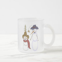 Cute Folk Art Cowboy Snowman Mug