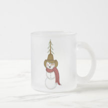Cute Folk Art Cowboy Snowman Mugs