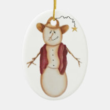 Cute Folk Art Cowboy Snowman Christmas Tree Ornaments