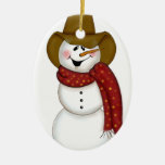 Cute Folk Art Cowboy Snowman Ornament