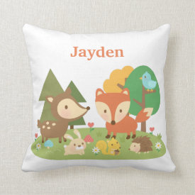 Cute Forest Woodland Animal Kids Room Decor Pillow