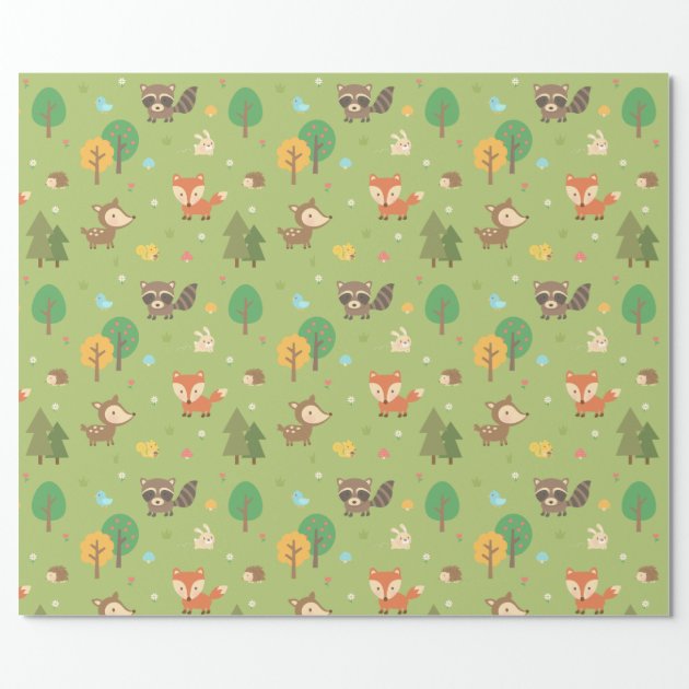 Cute Forest Woodland Animal Pattern For Kids Wrapping Paper 2/4