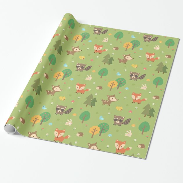 Cute Forest Woodland Animal Pattern For Kids Wrapping Paper 1/4