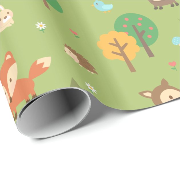 Cute Forest Woodland Animal Pattern For Kids Wrapping Paper 3/4