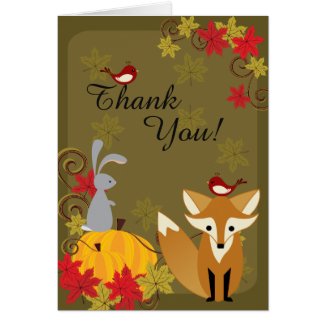 Cute Fox and Woodland Animals Autumn Thank You Stationery Note Card