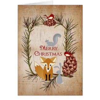 Cute Fox and Woodland Animals Merry Christmas Greeting Card