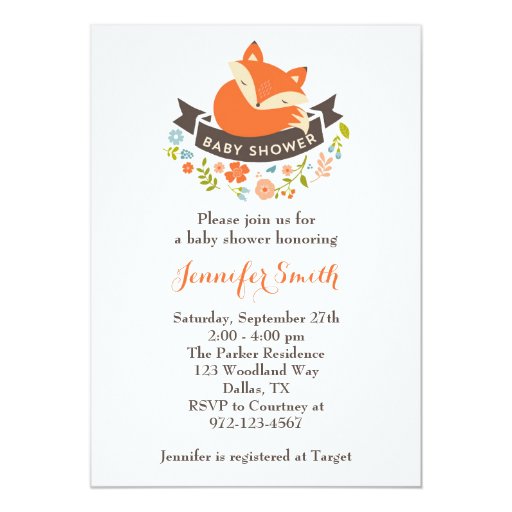 Cute Fox Baby Shower Invitation Personalized Invite