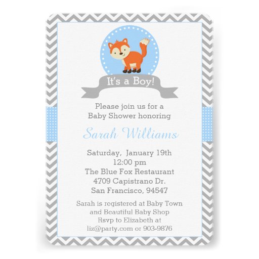 Cute Fox Baby Shower Invitation in Blue and Gray