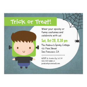 Cute Frankenstein Boy Kids Halloween Party Personalized Announcements