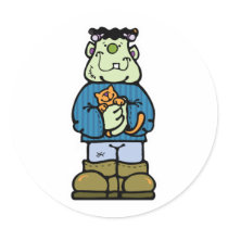 cute frankenstein monster with kitty cat stickers