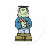 cute frankenstein monster with kitty cat stickers