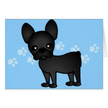 Cute French Bulldog Cartoon Black Greeting Card
