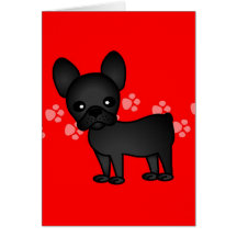 Cute French Bulldog Cartoon Black Greeting Cards