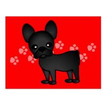 Cute French Bulldog Cartoon Black Postcards