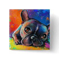 Cute French Bulldog painting Svetlana Novikova Buttons