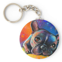 Cute French Bulldog painting Svetlana Novikova Keychain