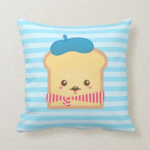 cute French toast with blue beret hat Throw Pillow Zazzle