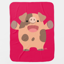 Cute Friendly Cartoon Pig Baby Blanket