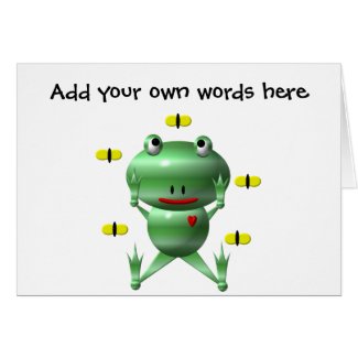 Cute frog and flies! greeting cards
