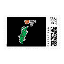 cute frog playing basketball stamp