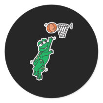 cute frog playing basketball round sticker