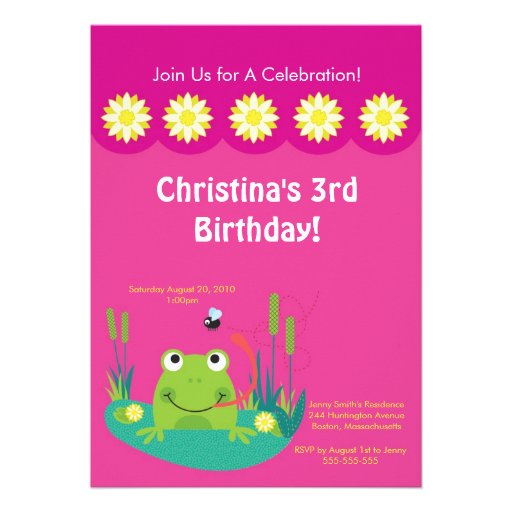 Cute Frog Pond Birthday Party Invitation