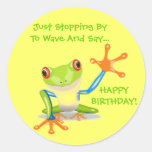 Cute Frog Wave Funny Animal Kids Happy Birthday Stickers