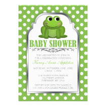 Cute Froggy Green Polka Dot Baby Shower Invitation invitations