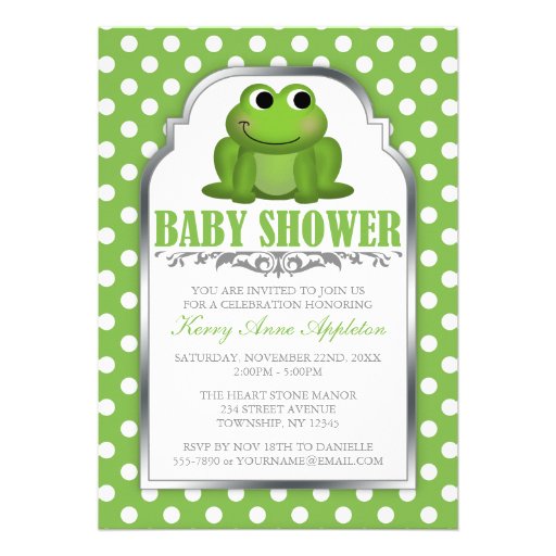 Cute Froggy Green Polka Dot Baby Shower Invitation