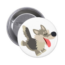 Cute Frolicsome Cartoon Wolf Button Badge