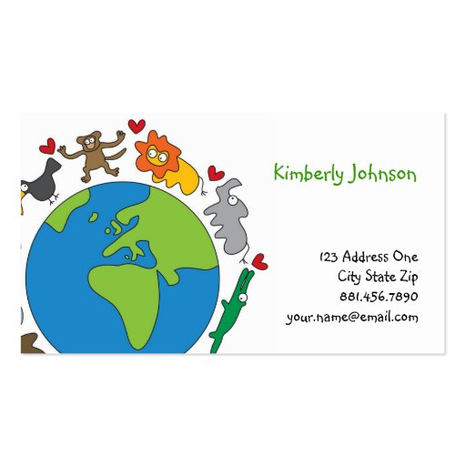 Cute Fun Cartoon Animals of The World Profile Card Business Card (front side)