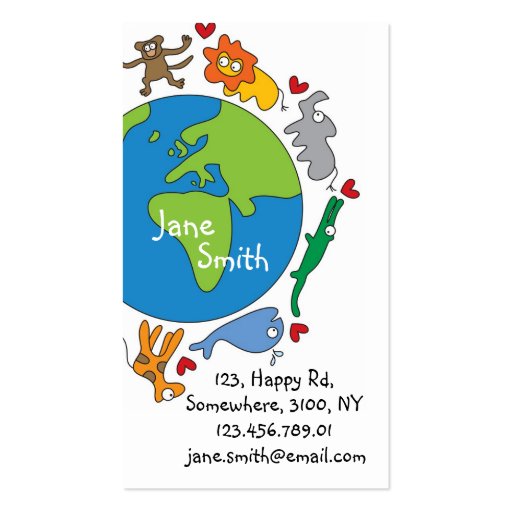 Cute Fun Cartoon Animals of The World Profile Card Business Card (front side)
