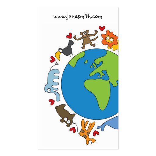 Cute Fun Cartoon Animals of The World Profile Card Business Card (back side)